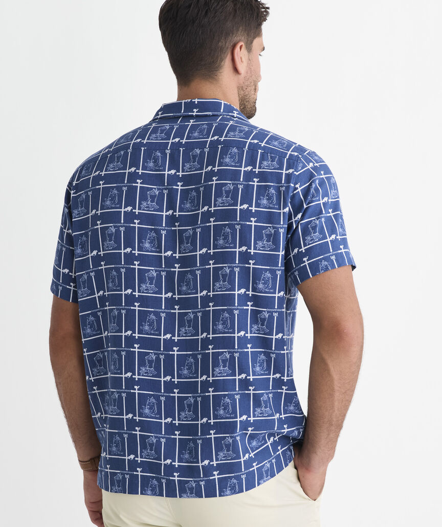 Kentucky Derby Linen Cocktail Time Short-Sleeve Cabana Shirt