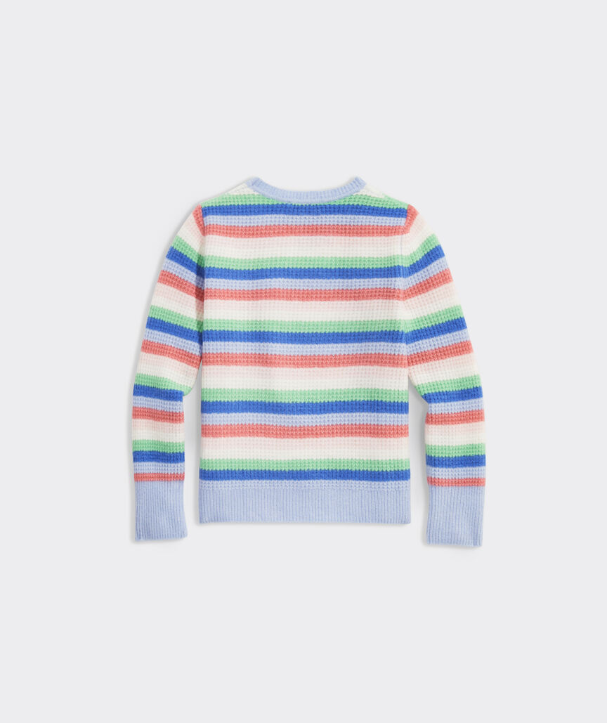 Girls' Striped Waffle Crewneck Sweater