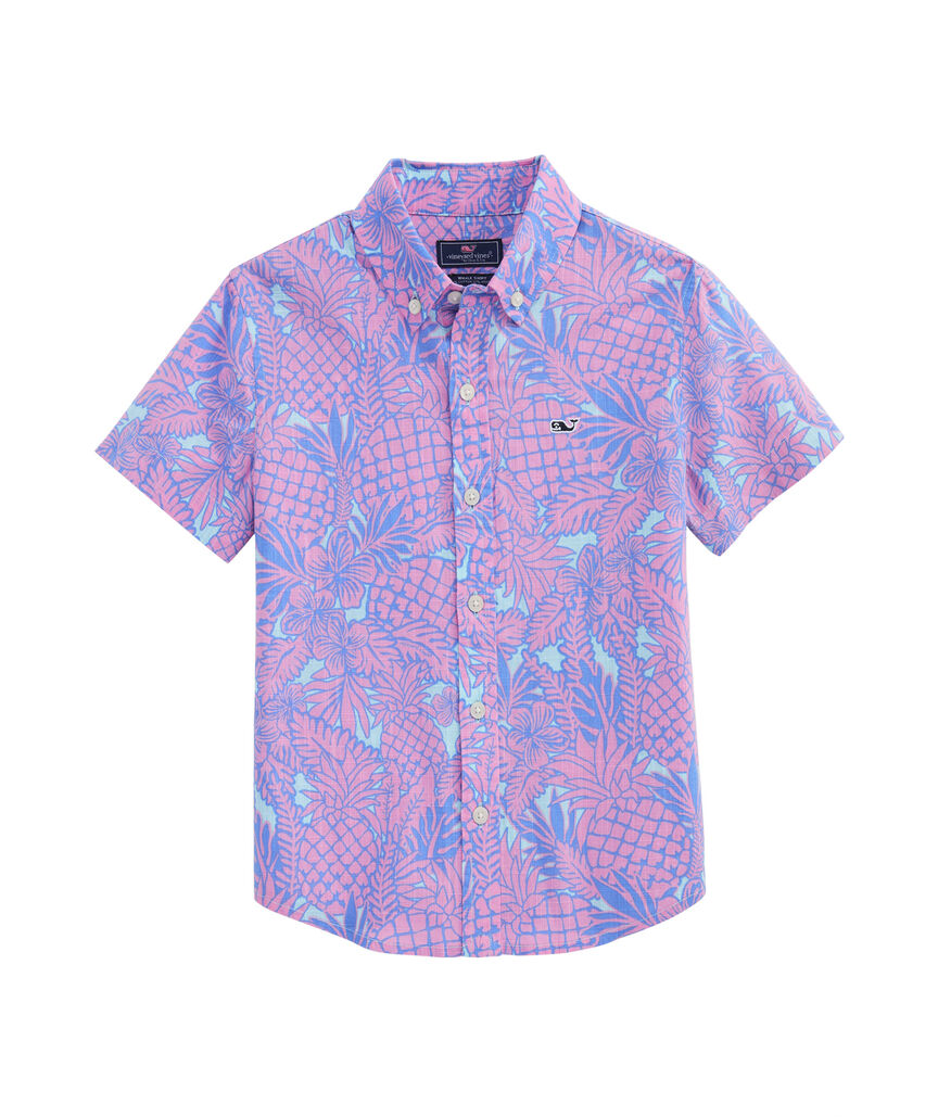 OUTLET Boys' Slub Cotton Short-Sleeve Pineapple & Flower Shirt