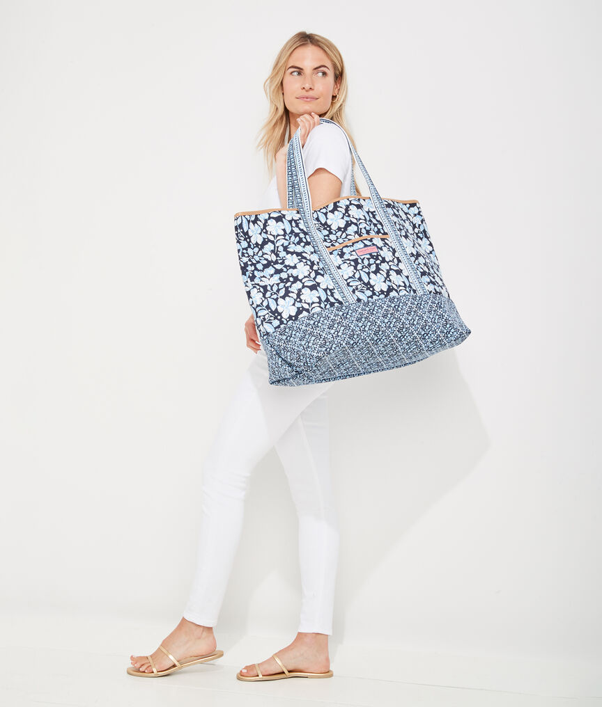 Hibiscus Floral Mix Print Tote Bag