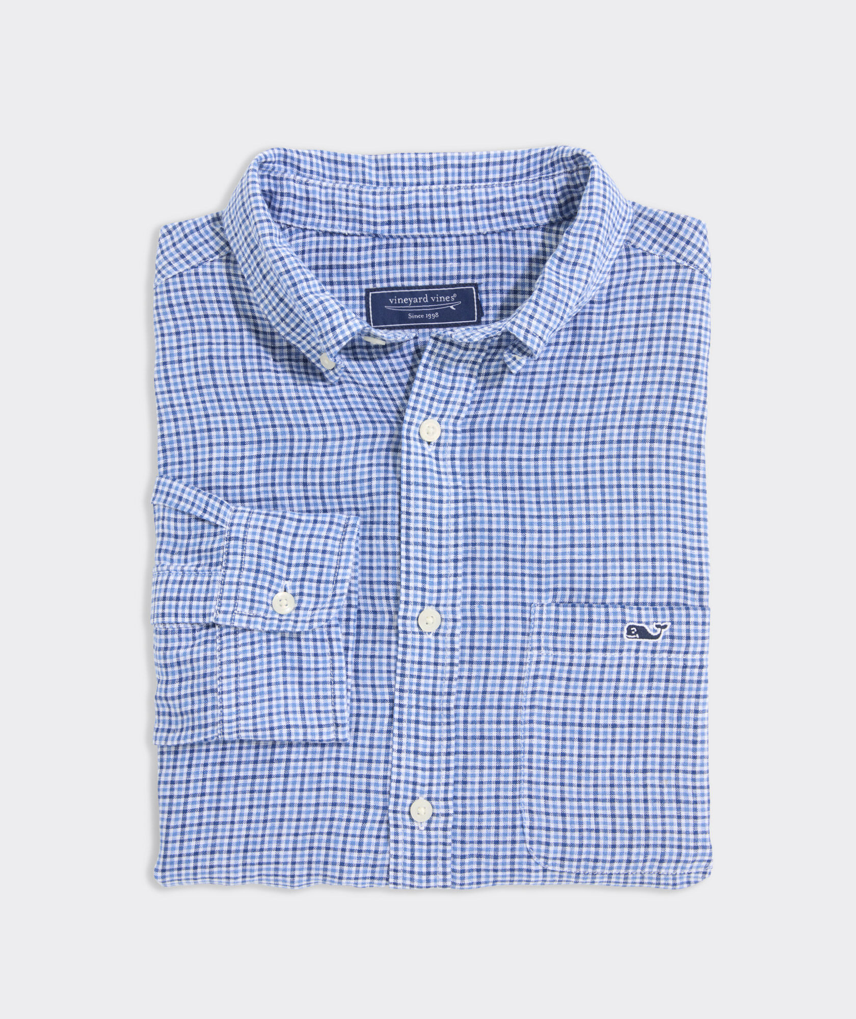 Shop Linen Tattersall Spread Collar Shirt at vineyard vines