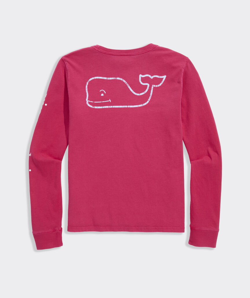 Girls' Garment-Dyed Vintage Whale Long-Sleeve Pocket Tee