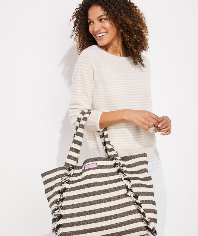 Fray Edge Striped Large Tote