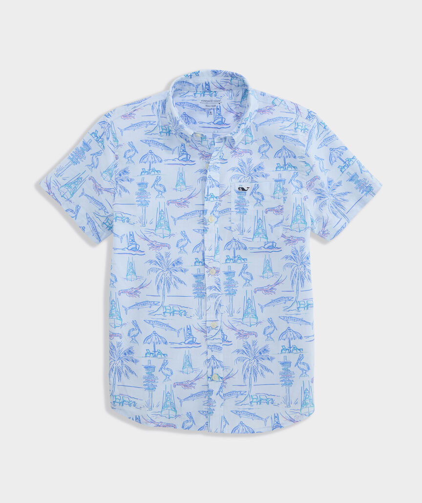 Boys' Key West Scenic Cotton Short-Sleeve Shirt