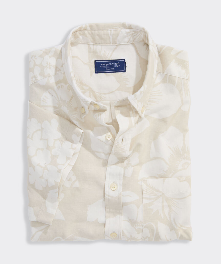 Floral Cotton Linen Short-Sleeve Shirt