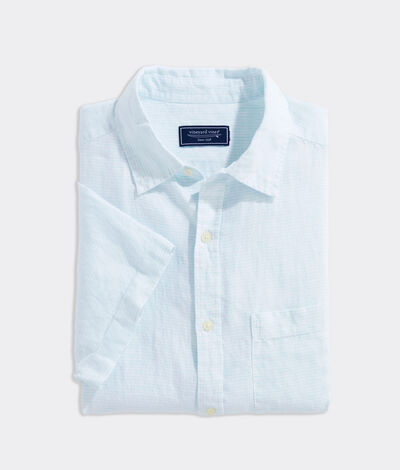 Vineyard Vines Linen Short-Sleeve Stripe Shirt (Crystal Blue) (Size: XL)