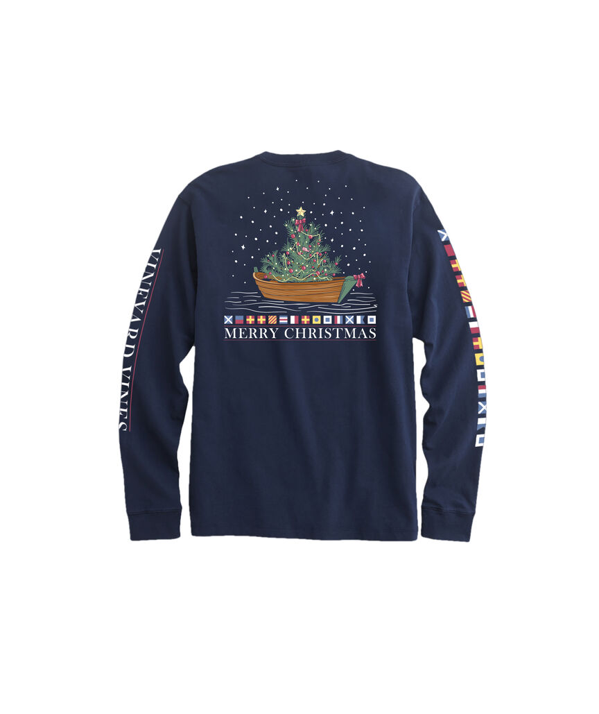 OUTLET Boys' Christmas Tree Boat Long-Sleeve Pocket Tee
