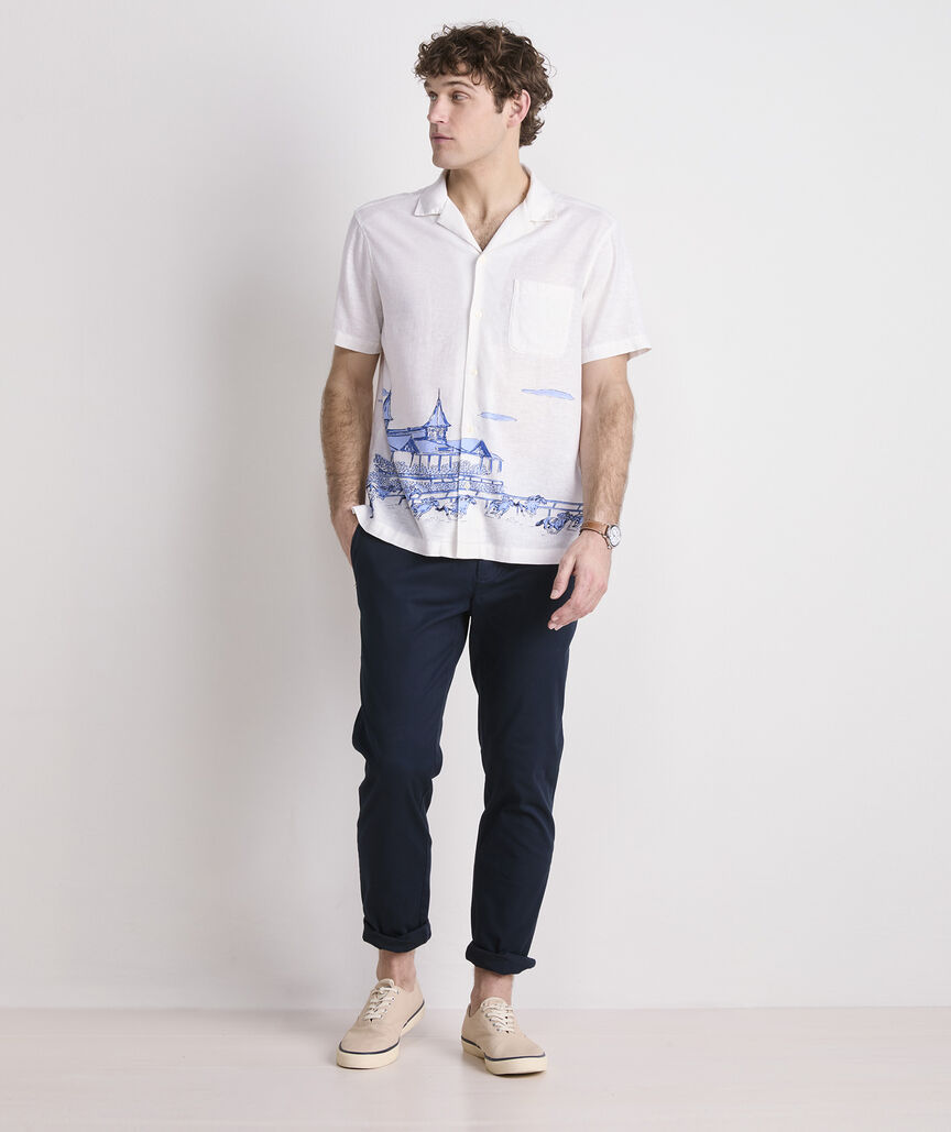 Kentucky Derby Scenic Print Short-Sleeve Cabana Shirt