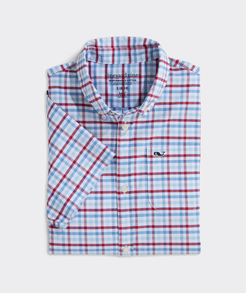 Boys' Road Town Tattersall Performance Cotton Short-Sleeve Shirt