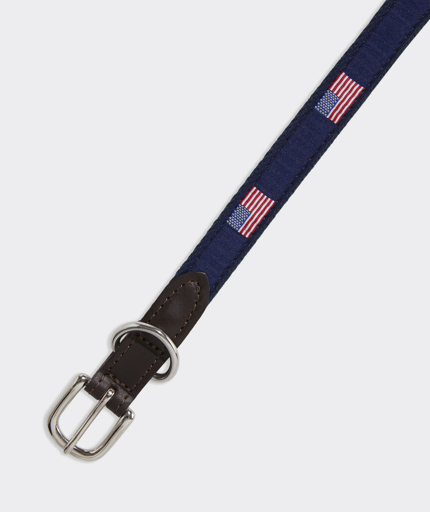 American Flag Leather Canvas Club Dog Collar