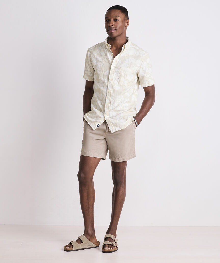 Floral Cotton Linen Short-Sleeve Shirt