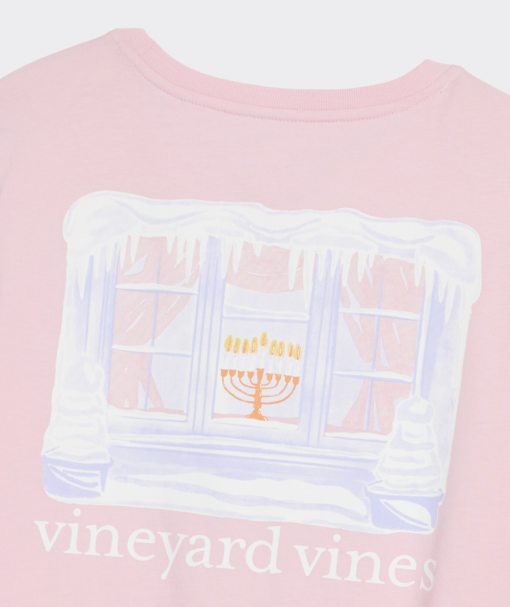 Women's Snowy Hanukkah Window Long-Sleeve Pocket Tee