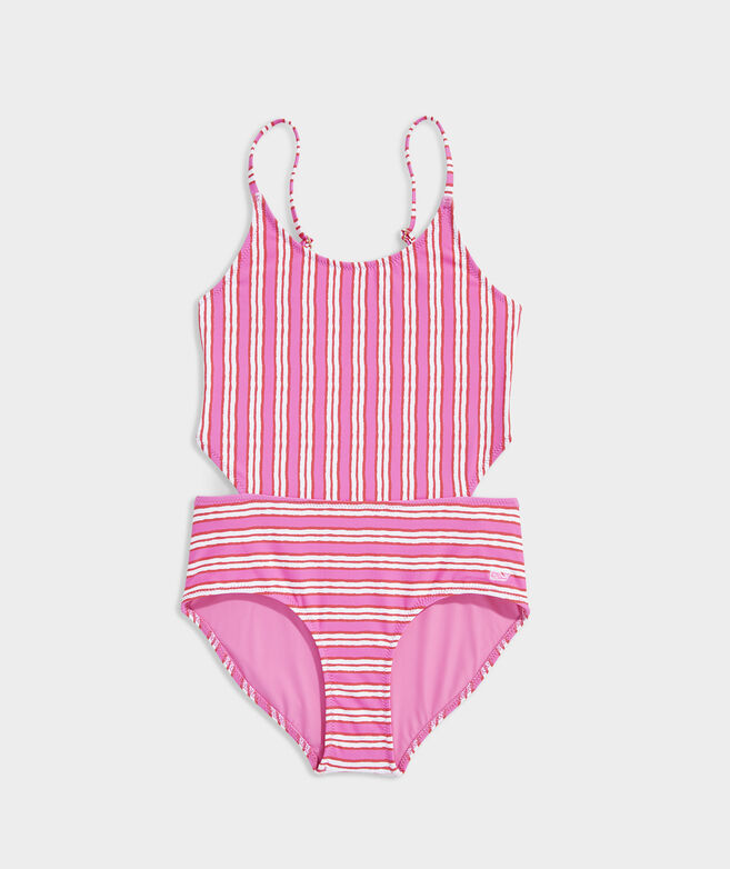 Girls' Painted Stripe Cut-Out One-Piece