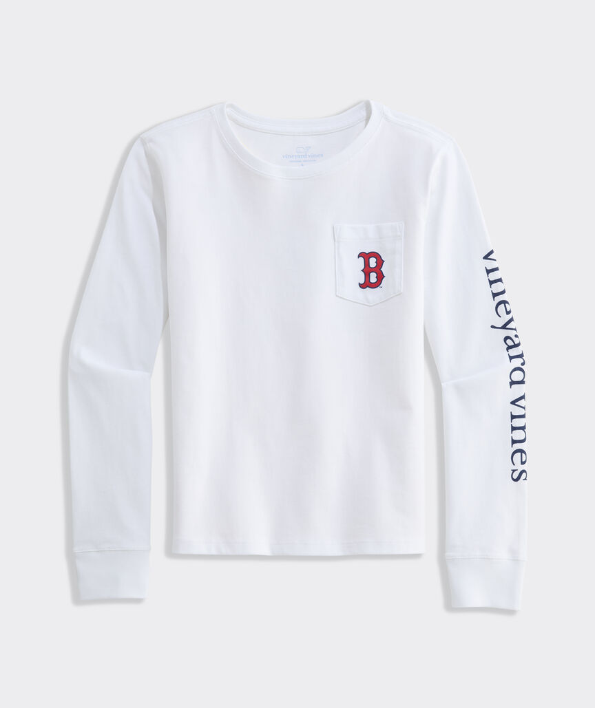 Girl's Boston Red Sox Long-Sleeve Sticker Whale Fill Pocket T-Shirt