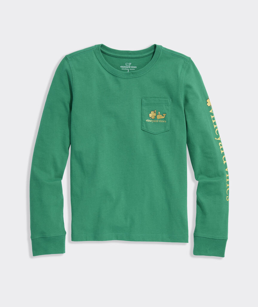 Girls' Metallic Lucky Whale Necklace Long-Sleeve Pocket Tee