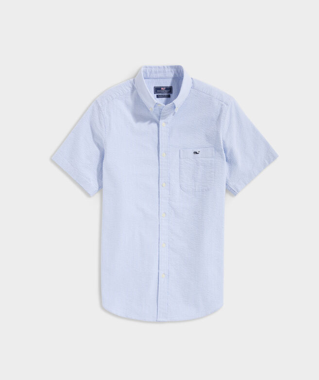 Stretch Cotton Short-Sleeve Seersucker Shirt