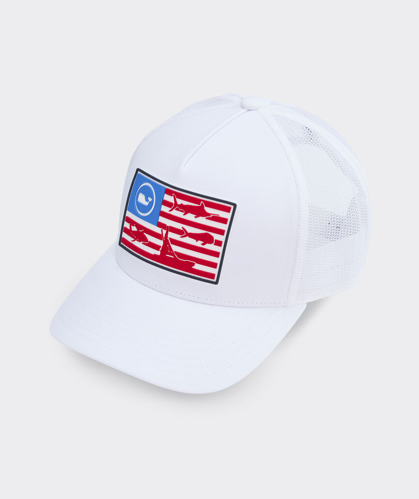 Fishing Silhouettes US Flag Patch Trucker Hat
