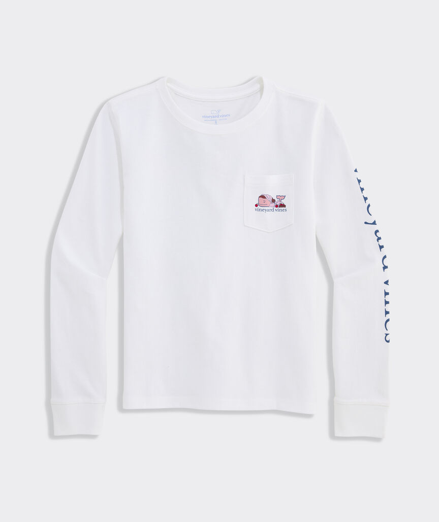 Girls' Apple Picking Whale Long-Sleeve Pocket Tee
