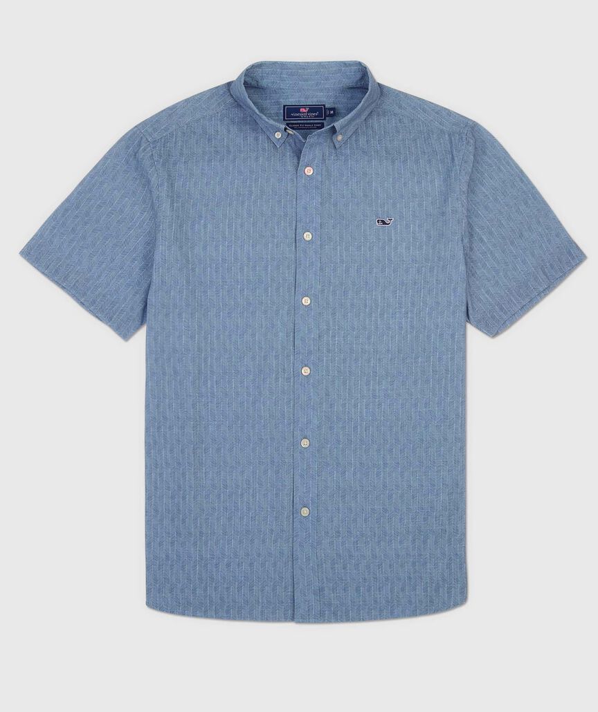 OUTLET Slub Cotton Sketched Herringbone Short-Sleeve Shirt