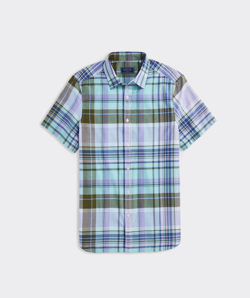 Cotton Madras Short-Sleeve Plaid Shirt