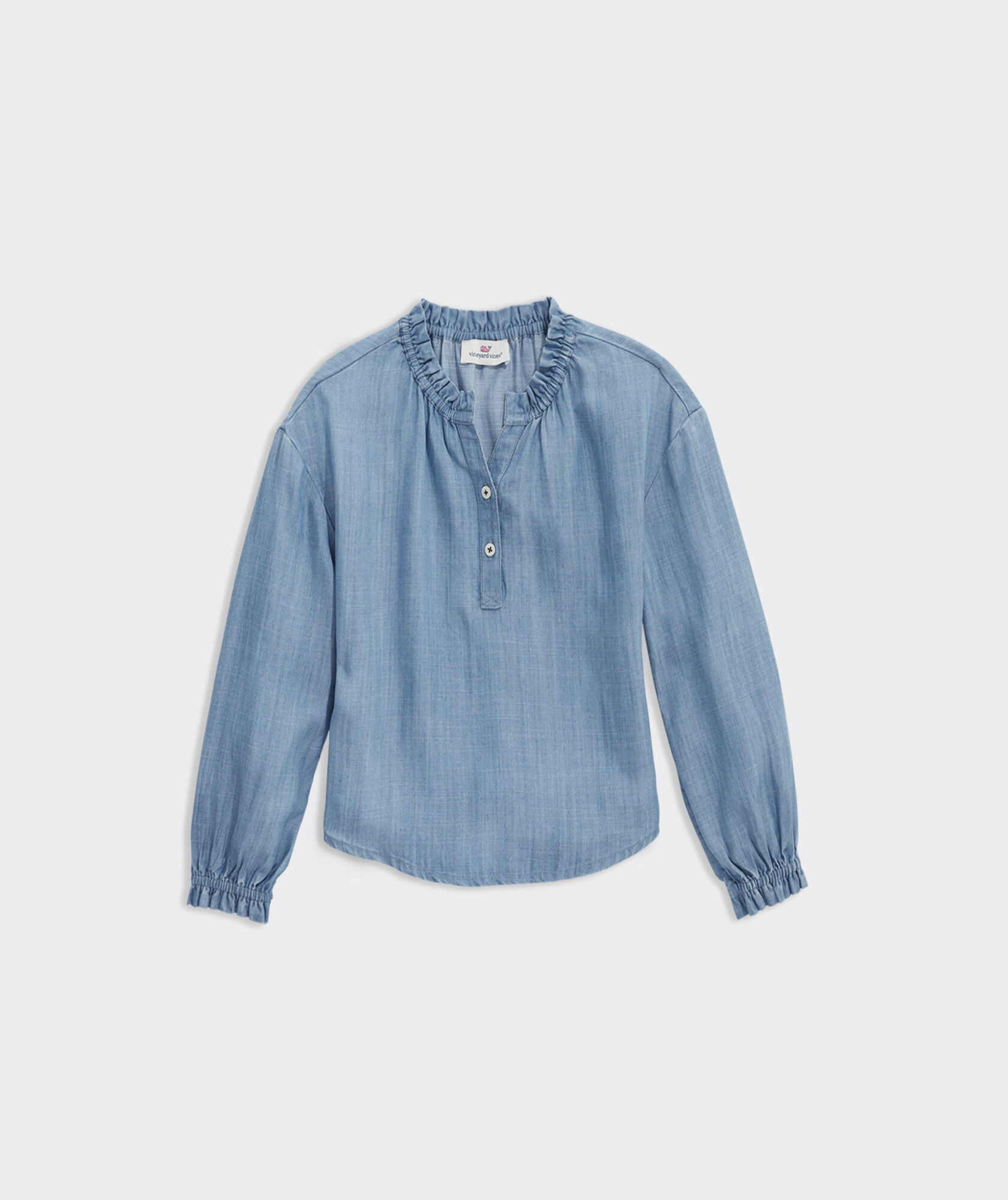 Girls' Chambray Ruffle Button-Front Top