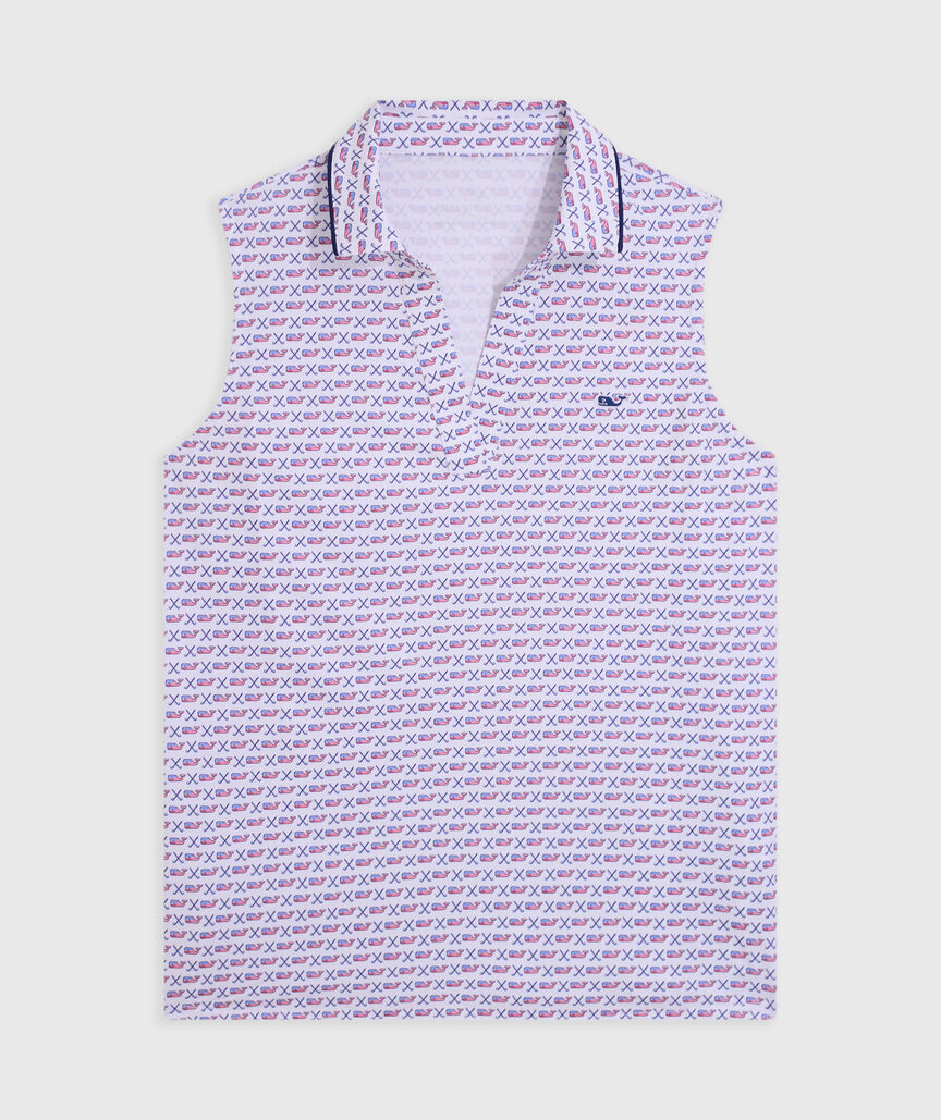 OUTLET Piped Printed Sleeveless Performance Popover Polo