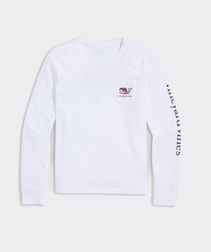 Girls' Flag Football Whale Long-Sleeve Pocket Tee