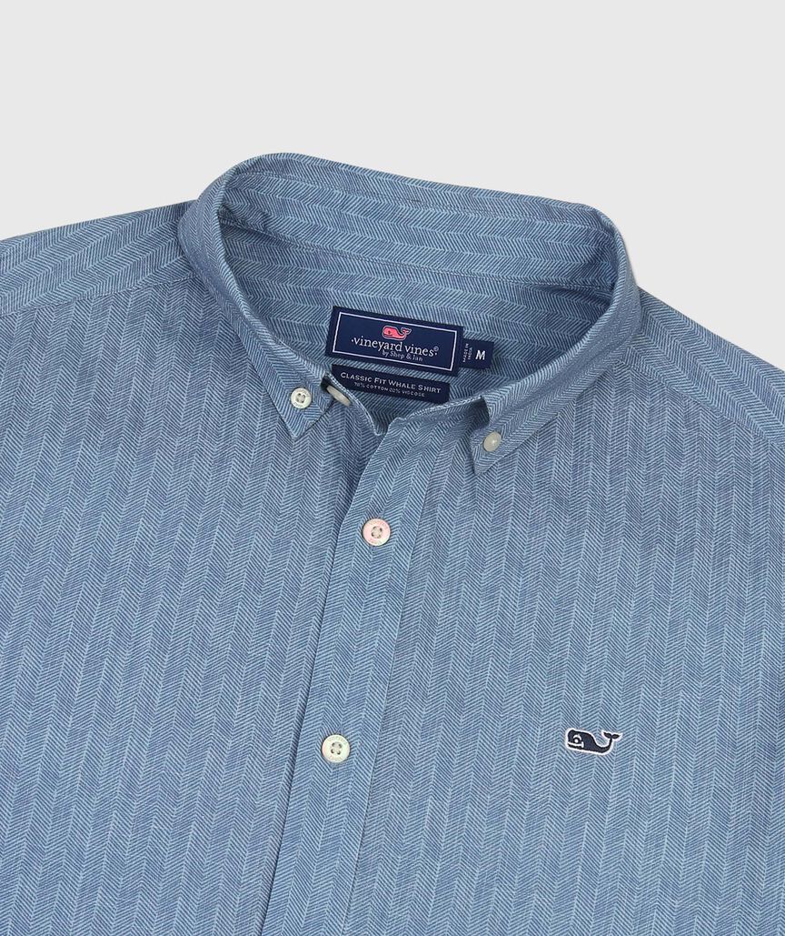 OUTLET Slub Cotton Sketched Herringbone Short-Sleeve Shirt