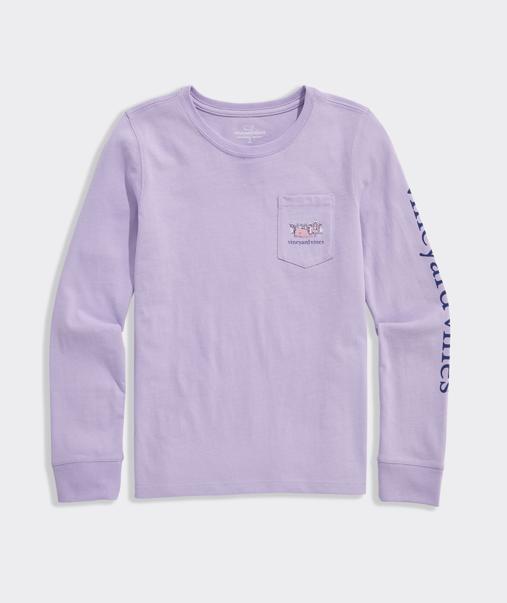 Girls' Glitter Candy Cane Narwhale Long-Sleeve Pocket Tee