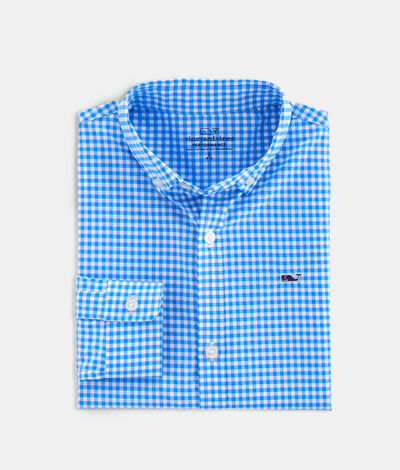 Vineyard Vines Boys' On-The-Go Gingham Shirt (Cornflower) (Size: XL)