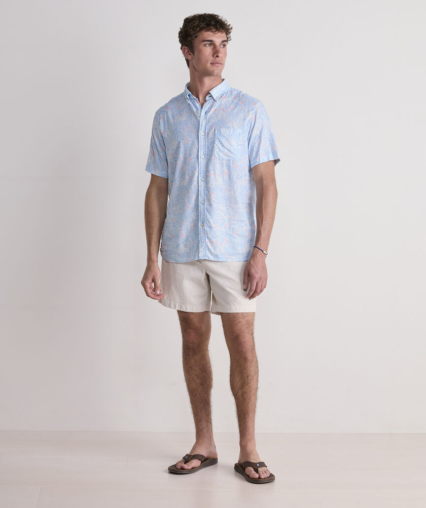 Tropical Pineapples Linen Blend Short-Sleeve Shirt