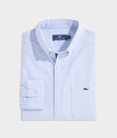 Vineyard Vines Stretch Cotton Seersucker Shirt (Blue) (Size: Medium)