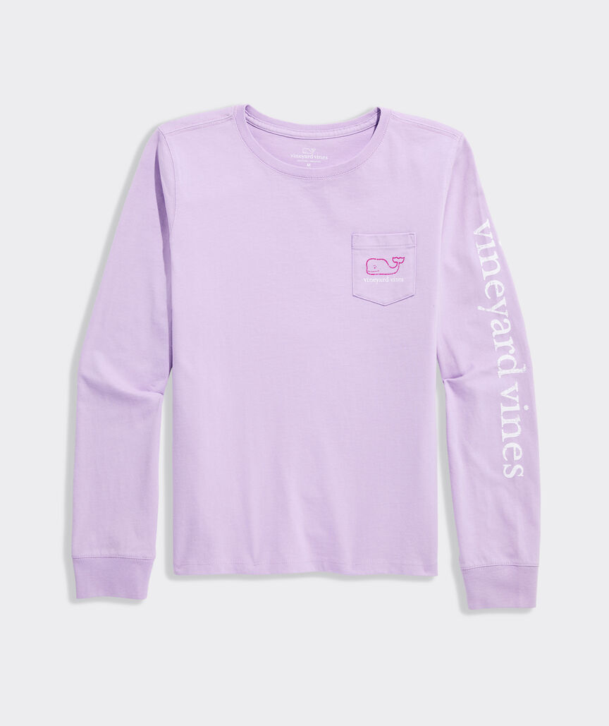Girls' Two-Toned Vintage Whale Long-Sleeve Pocket Tee