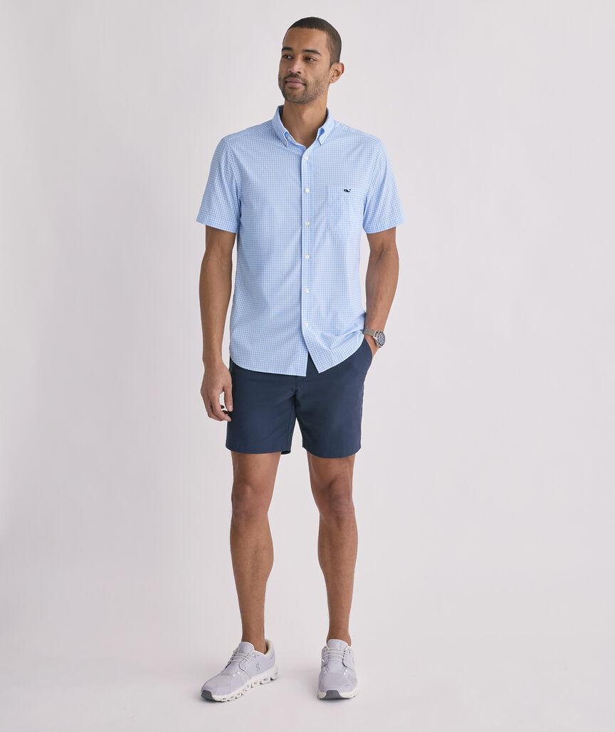 Performance Coral Reef Gingham Short-Sleeve Featherweight Shirt