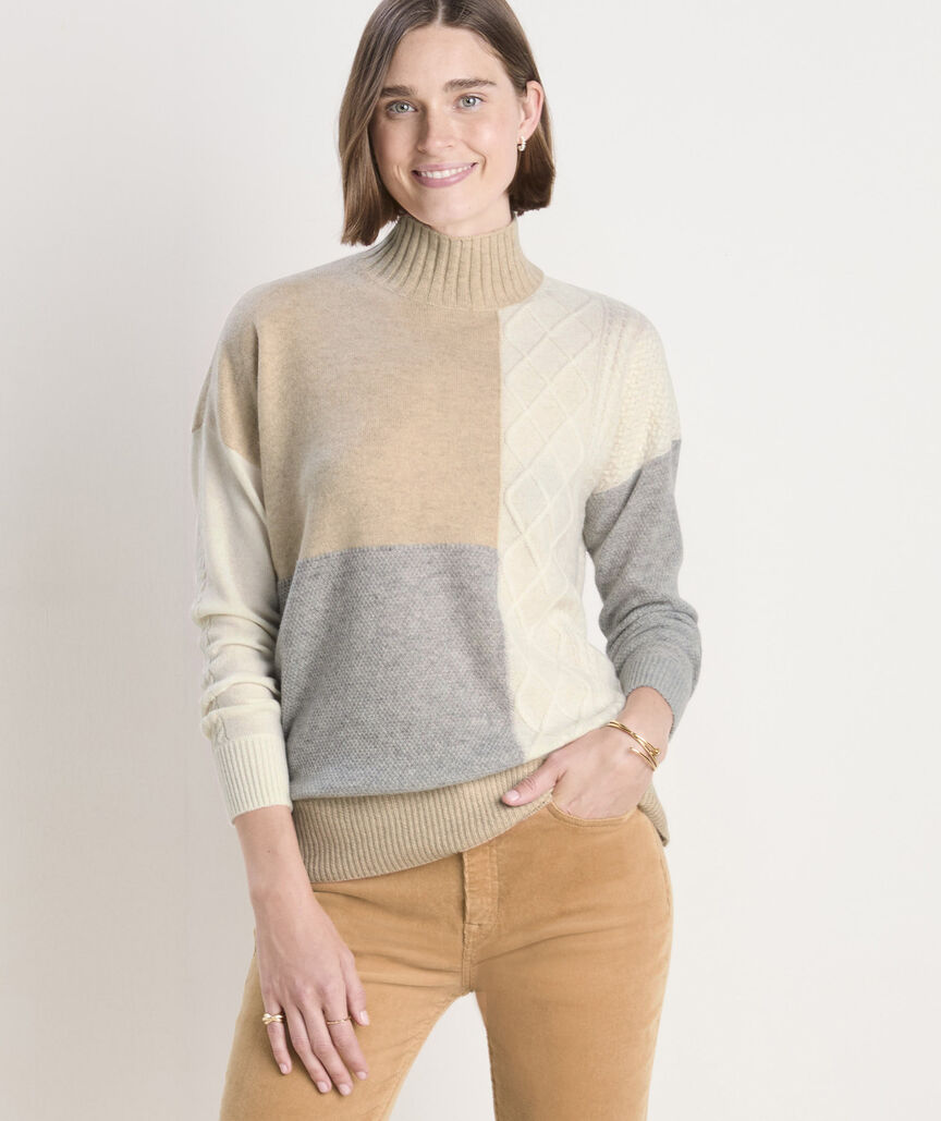 Cashmere Patchwork Mockneck Sweater