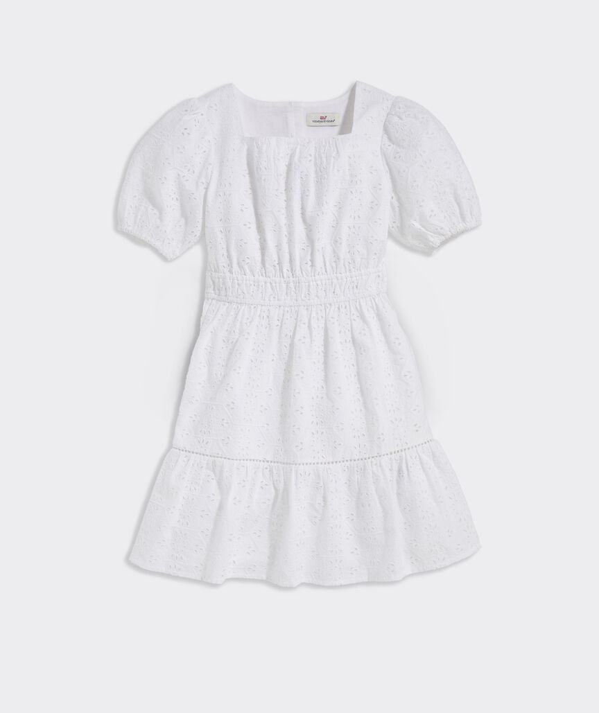 Girls' Eyelet Puff-Sleeve Dress