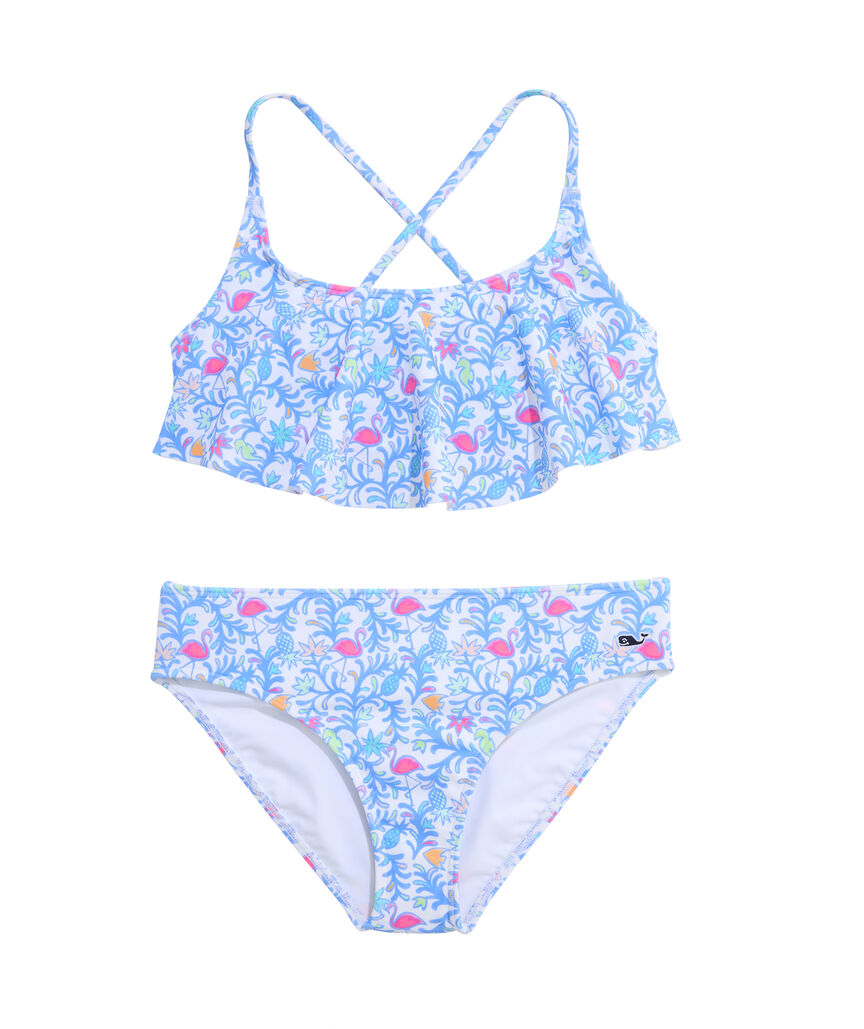 OUTLET Girls' Watercolor Otomi Flounce Bikini