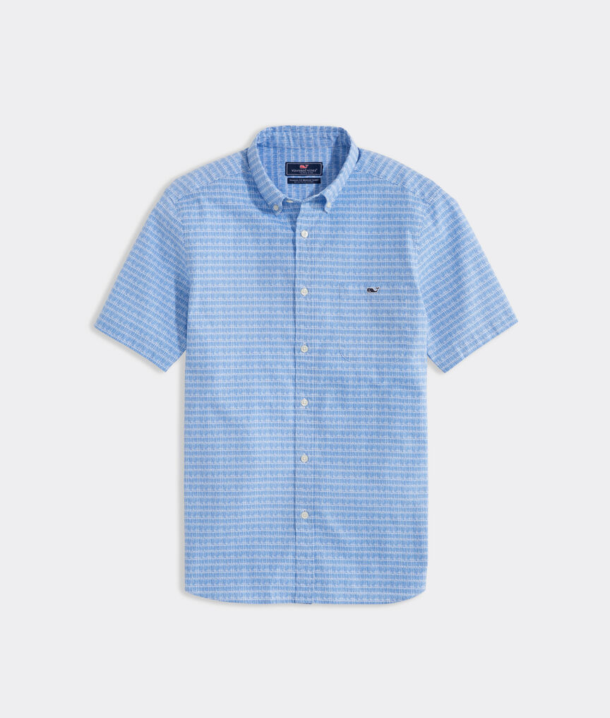 Stretch Cotton Short-Sleeve Painted Lines Shirt