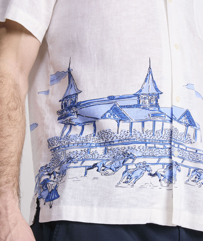 Kentucky Derby Scenic Print Short-Sleeve Cabana Shirt