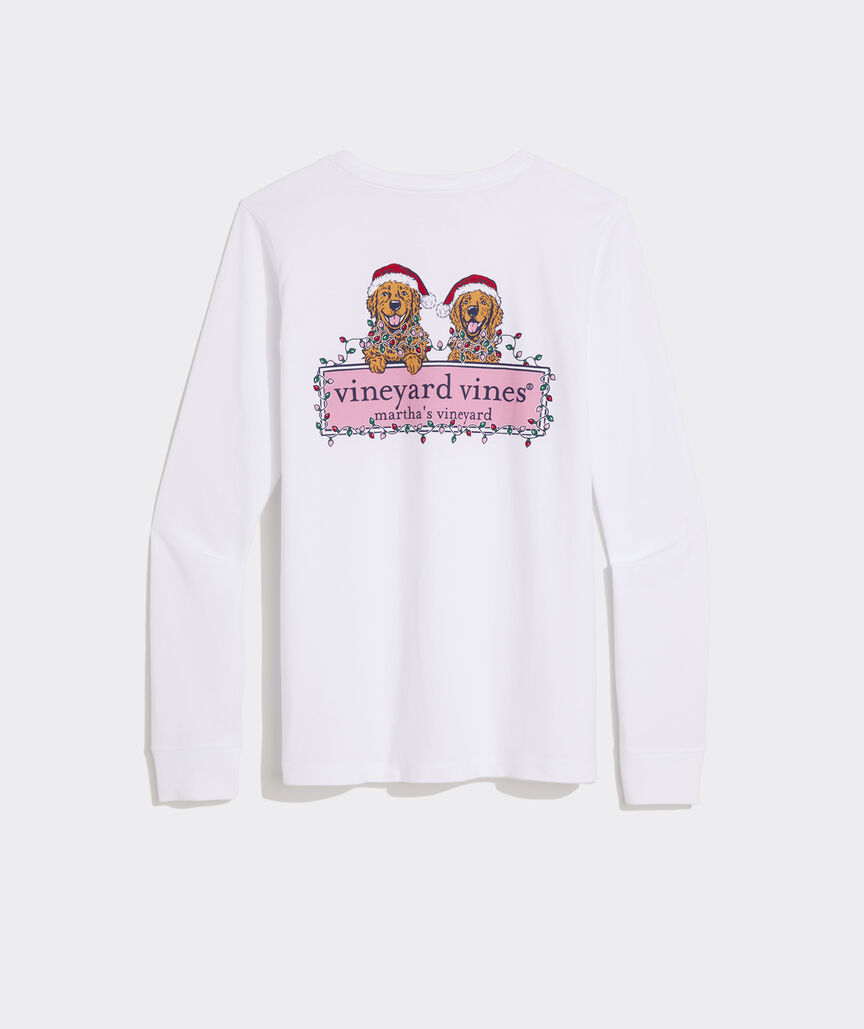 Women's String Lights Pups Logo Box Long-Sleeve Pocket Tee
