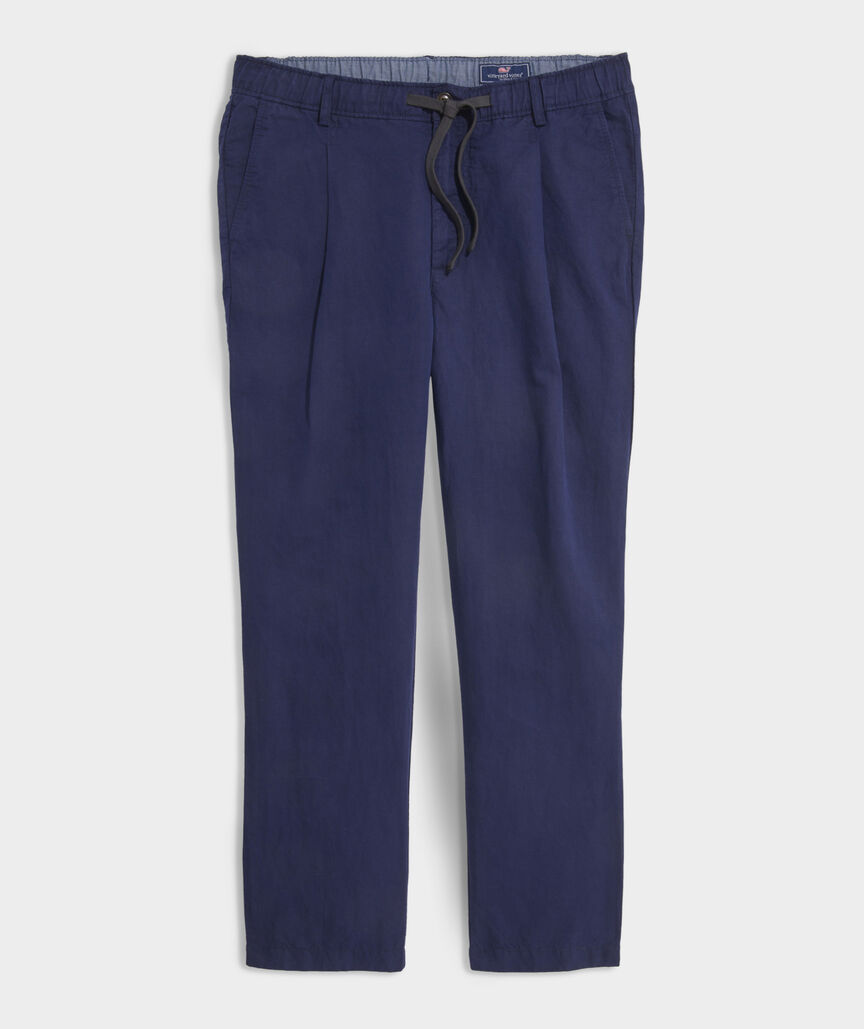 Linen-Cotton Pleated Pull-On Pants