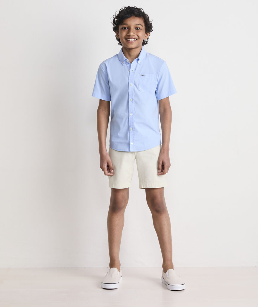 Boys' Performance Cotton Breakwater Solid Short-Sleeve Shirt