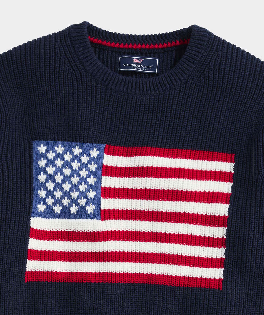 American Flag Cotton Crewneck Sweater