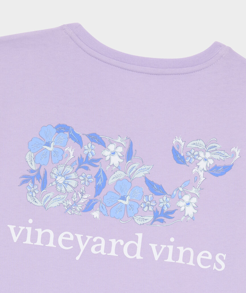 Women's Hibiscus Block Print Dynamic Whale Short-Sleeve Pocket Tee