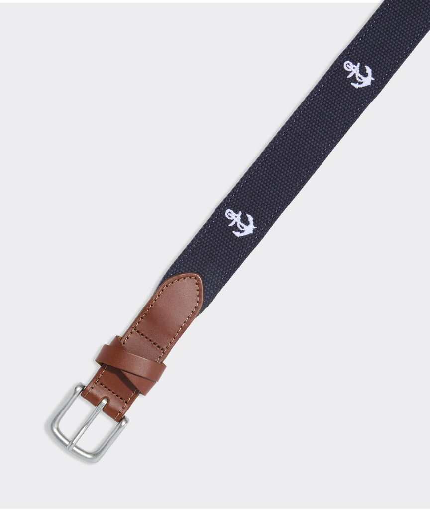 Roped Anchor Embroidered Canvas Club Belt