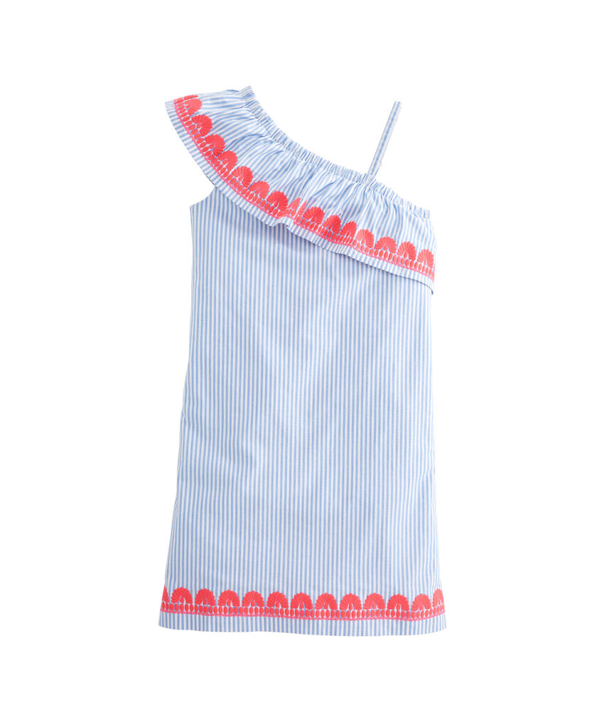 Girls Stripe Embroidered One Shoulder Dress