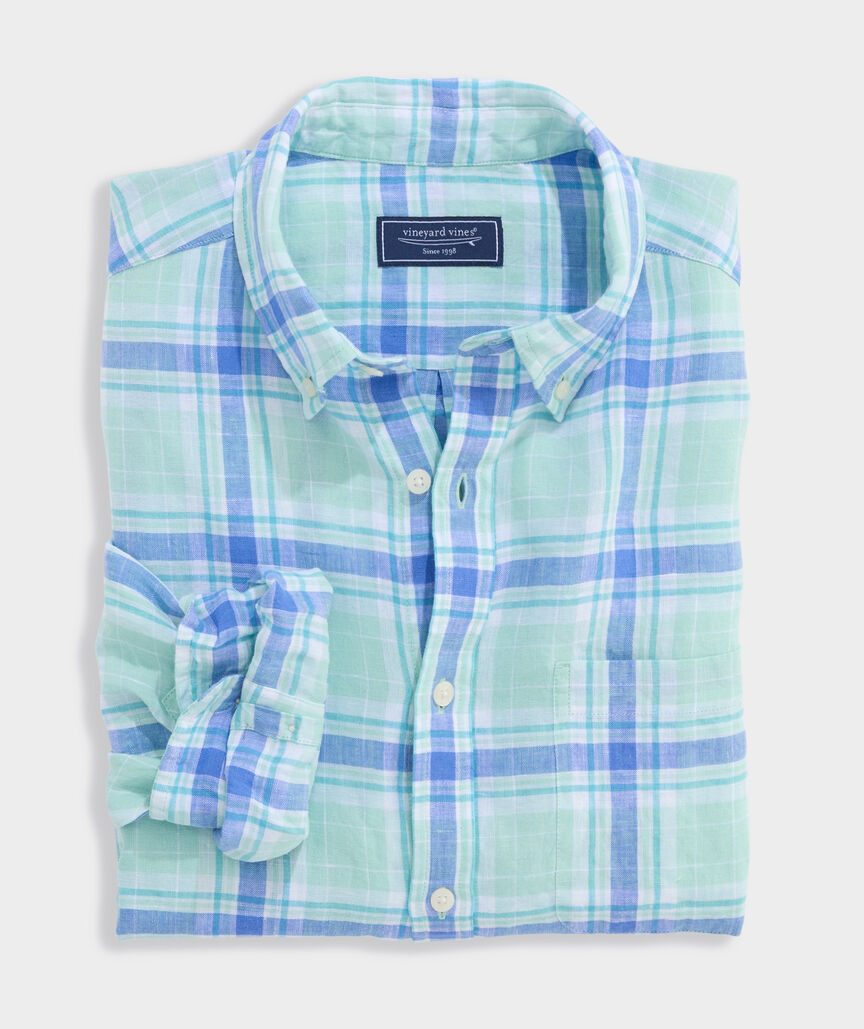 Sea Glass Plaid Linen Shirt