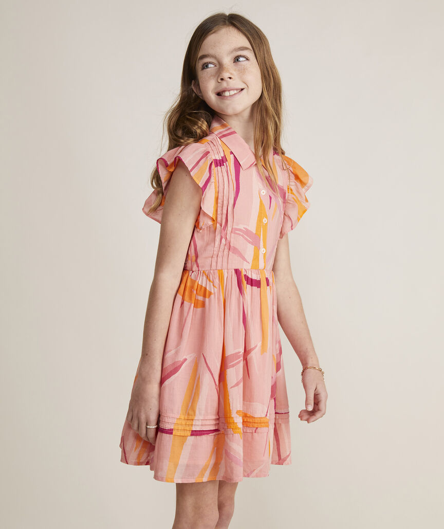 Girls' Printed Pintuck Shirtdress