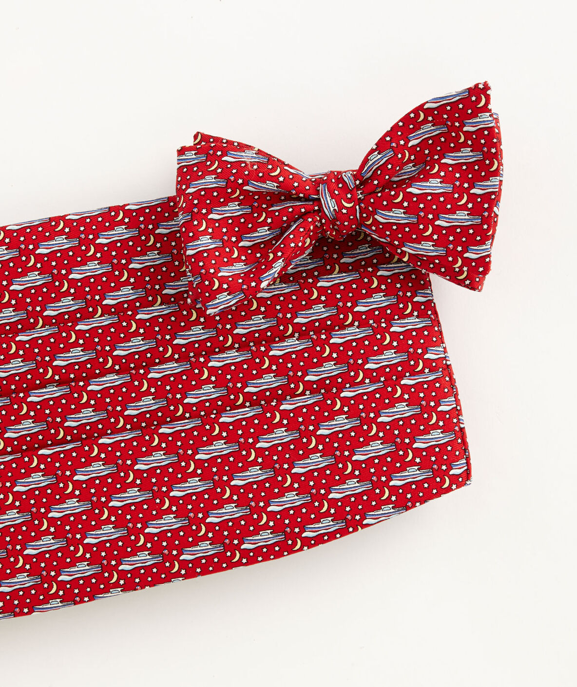 Men's Cummerbund Sets Picnic Boat Silk Bow Tie and Cummerbund Set for