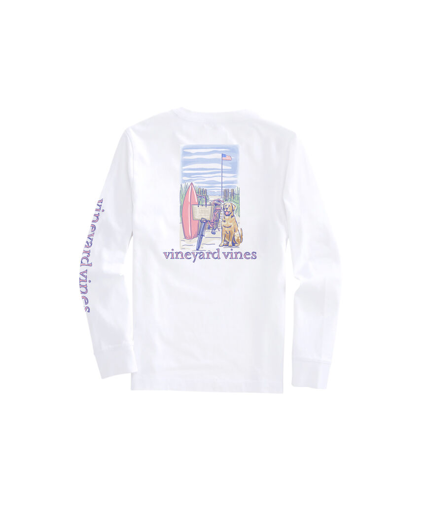 OUTLET Girls'Beach Bike Dog Long-Sleeve Pocket Tee
